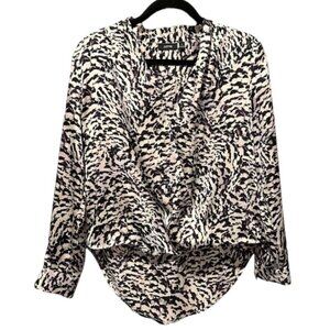 Apt 9 Purple Black Cream Abstract Animal Print Blouse Flowy Faux Wrap Top Small